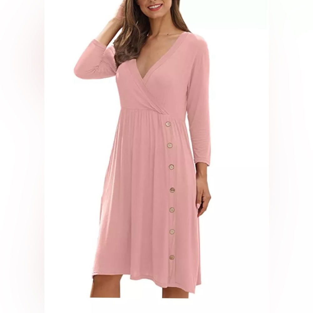 Faux wrap button side midi dress in muted rose - size S. NWOT!